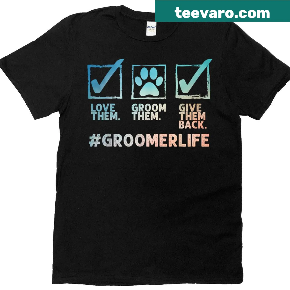 Cool dog grooming art illustration T-shirt — on a men's t-shirt
