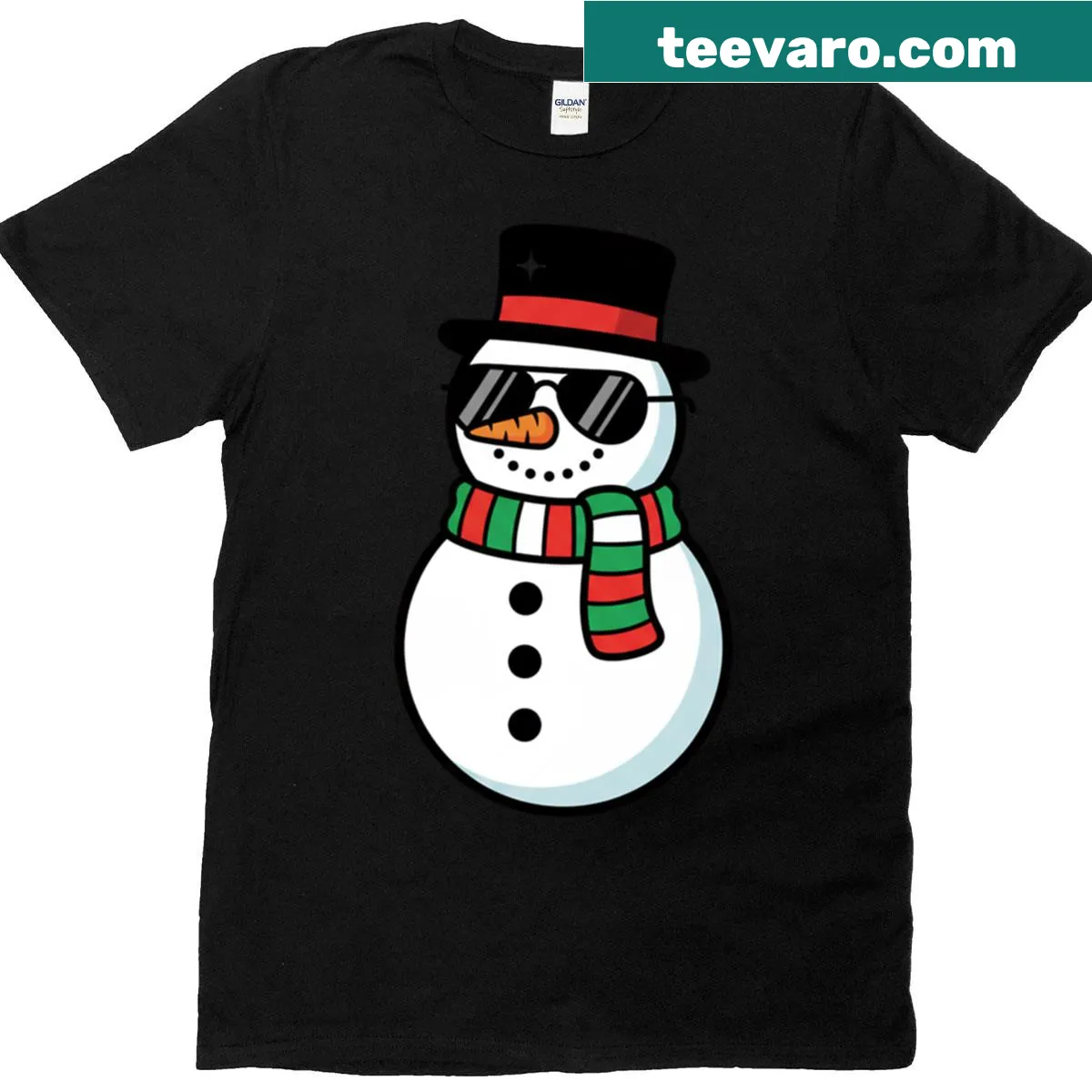 Snowman with sunglasses on a funny winter-themed T-shirt — on a men's t-shirt