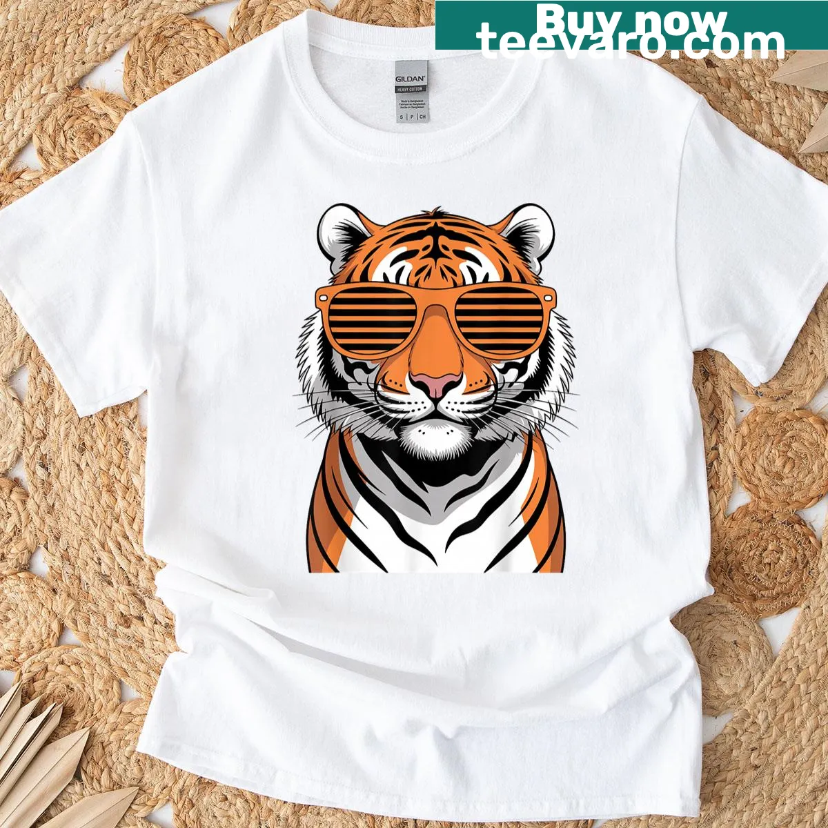 Playful T-shirt with a tiger pattern for animal lovers. — on a men's t-shirt