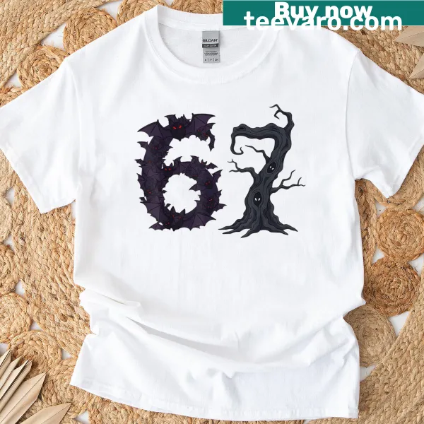 Illustration of a creepy tree with bats for Halloween, funny teacher shirt