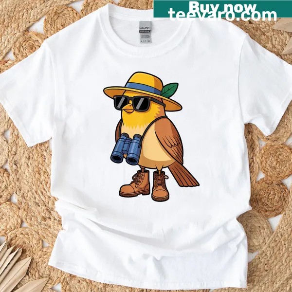 Whimsical bird illustration for birdwatchers on T-shirt
