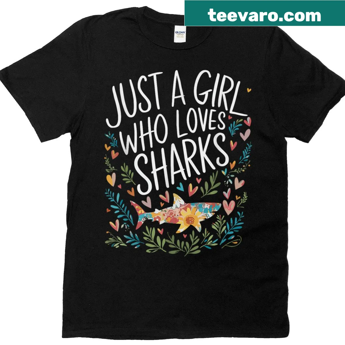 T-shirt featuring a cute shark graphic and the phrase 'Just A Girl Who Loves Sharks' — on a men's t-shirt