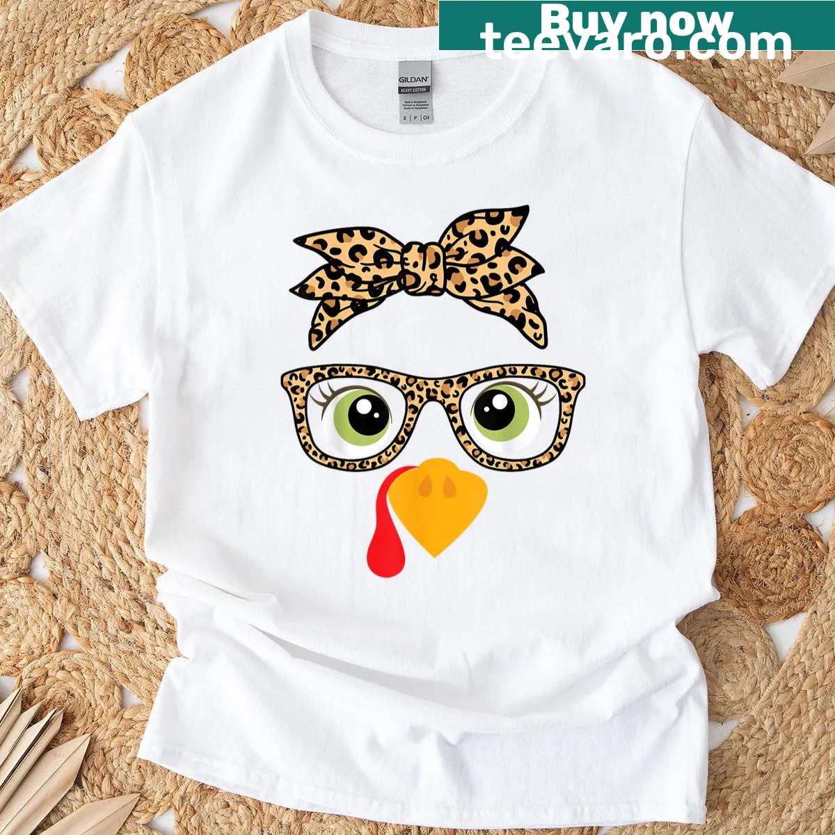Adorable turkey face wearing leopard glasses for Thanksgiving. — on a men's t-shirt