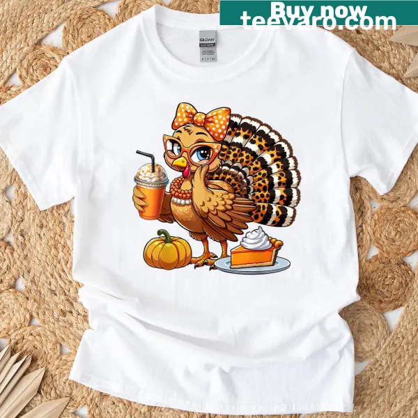 Cute turkey illustration sipping coffee for Thanksgiving