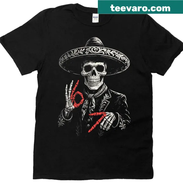 Humorous skull design for Dia De Los Muertos on a T-shirt