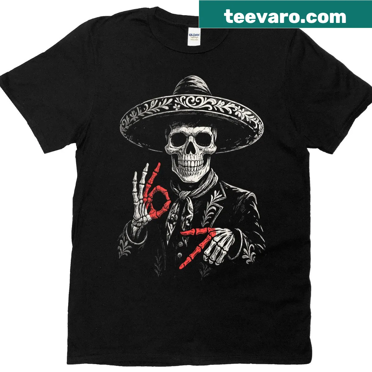 Humorous skull design for Dia De Los Muertos on a T-shirt — on a men's t-shirt