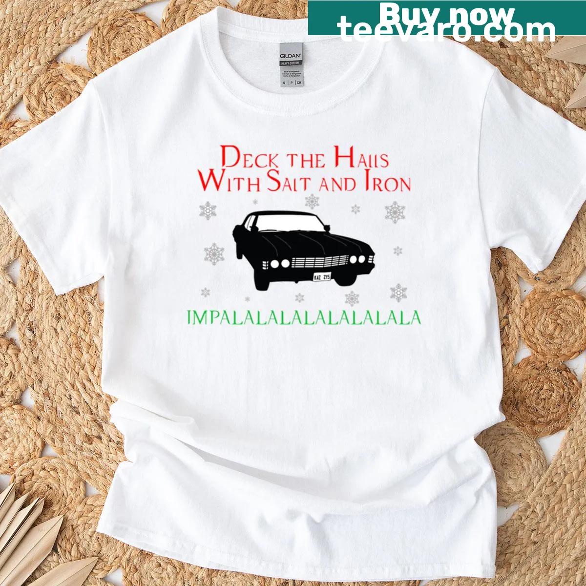 Festive holiday-themed T-shirt with Christmas decoration graphics — on a men's t-shirt