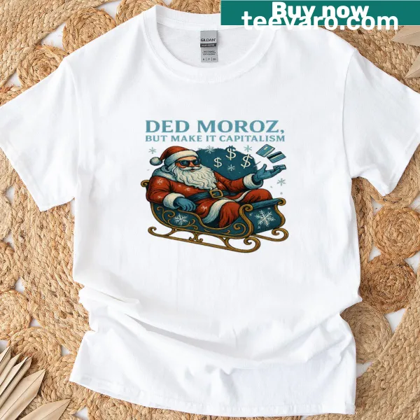 Edgy illustration of Ded Moroz with a capitalism theme