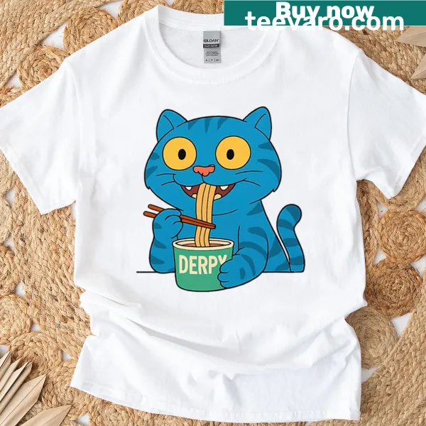 Cute oversized T-shirt with a derpy character enjoying ramen