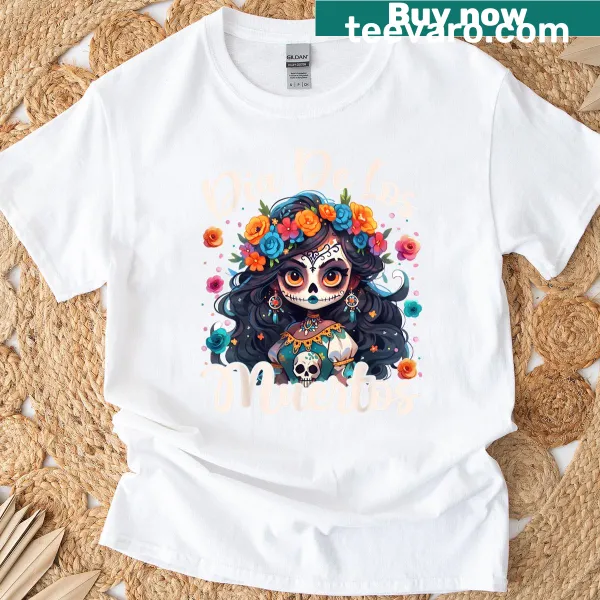 La Catrina design on T-shirt representing Dia De Los Muertos