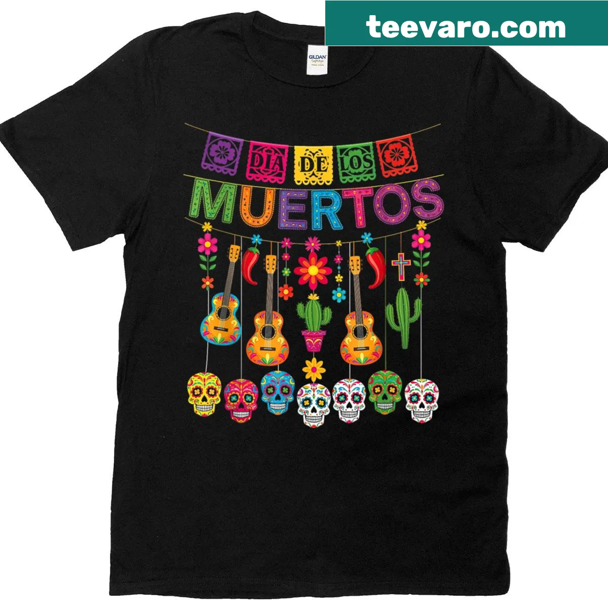 Sugar skull design for Dia de los Muertos on a women's T-shirt — on a men's t-shirt