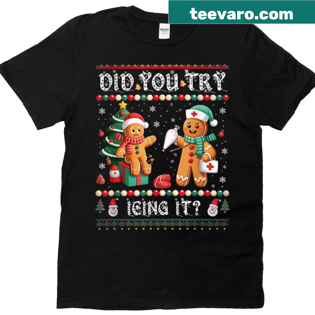 Humorous Christmas T-shirt for nurses with gingery icing phrase. — on a men's t-shirt