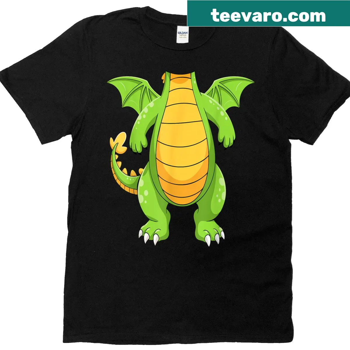 Illustrated green dragon in a costume on a t-shirt — on a men's t-shirt