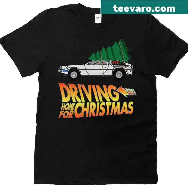Illustrated t-shirt featuring a Back To The Future theme for Christmas