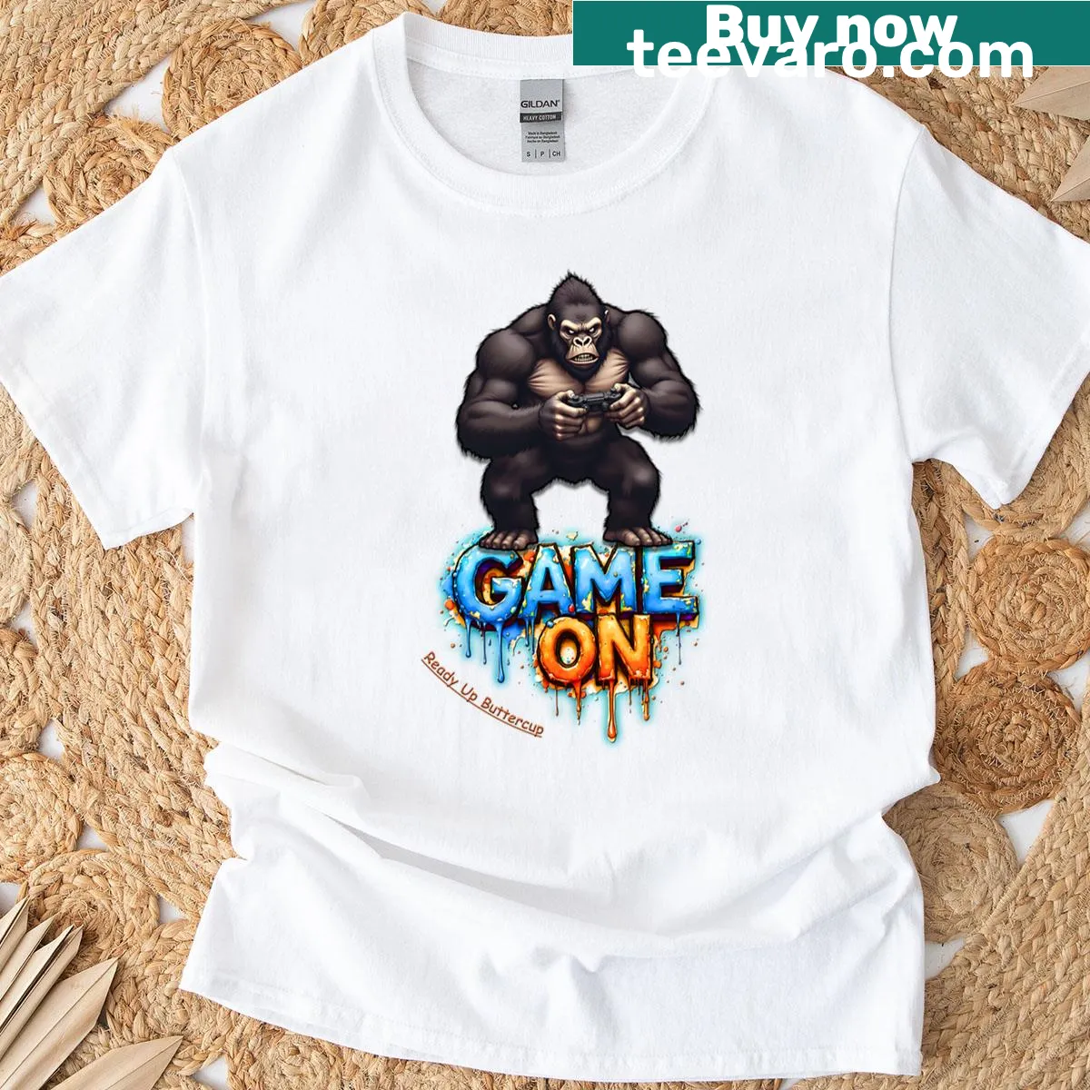 Oversized T-shirt featuring a graffiti-style ape design for gamers — on a men's t-shirt