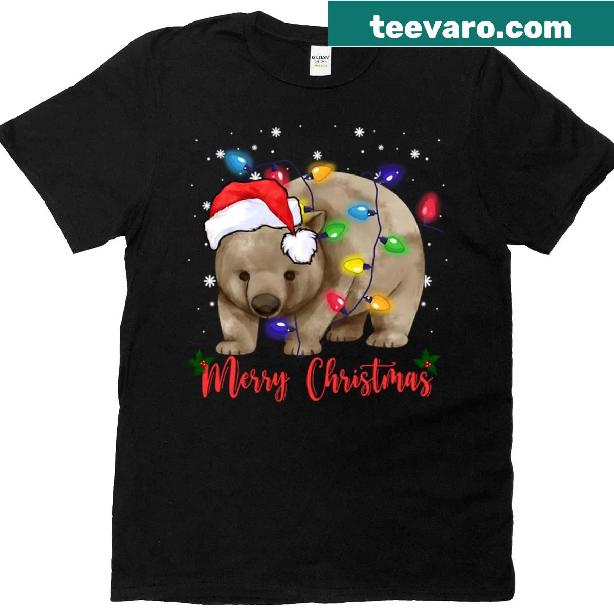 Illustration of a festive wombat for Christmas on T-shirt — on a men's t-shirt