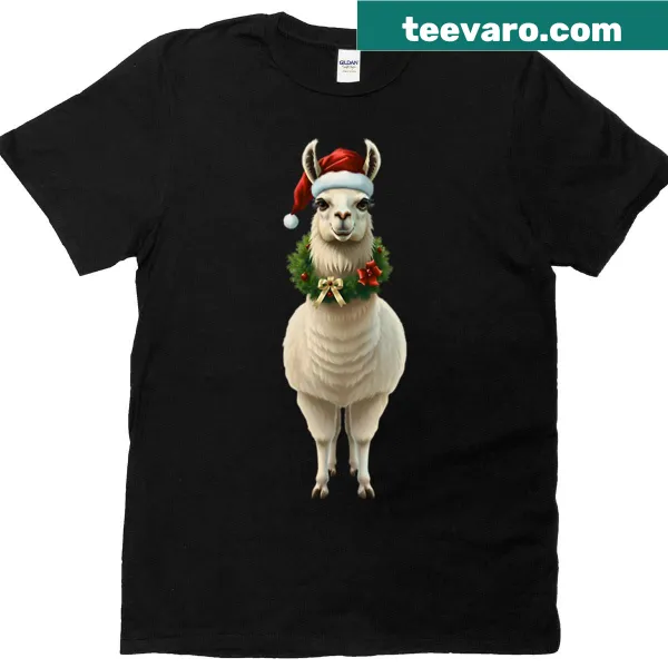 Festive T-shirt with a whimsical llama design celebrating Christmas