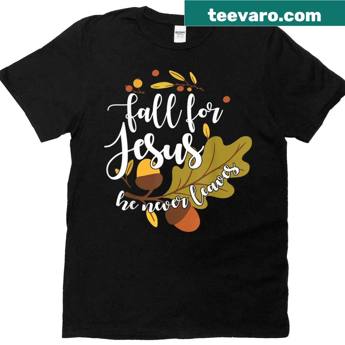 Inspirational autumn-themed Fall For Jesus T-shirt for women — on a men's t-shirt