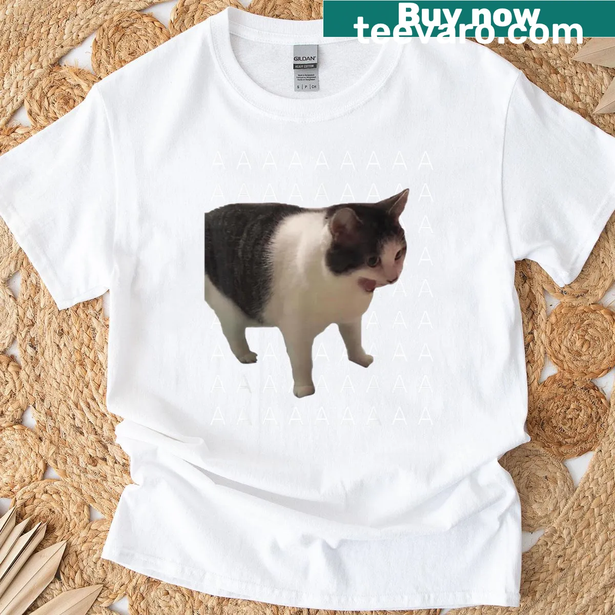 Funny cartoon cat meme t-shirt for kids — on a men's t-shirt