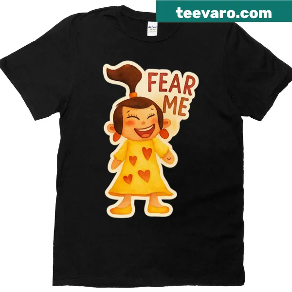 Whimsical illustration of a girl with hearts on a T-shirt