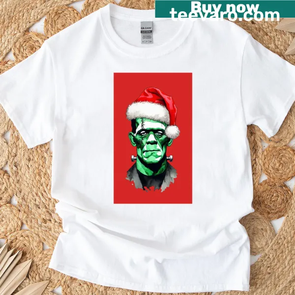 Frankenstein-themed Christmas graphic on an oversized T-shirt