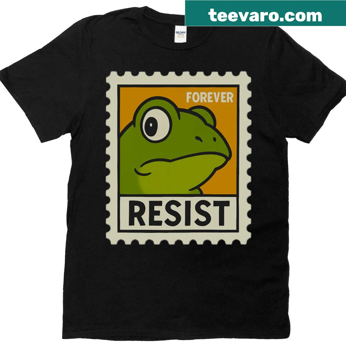 Funny T-shirt with a frog design and humorous resistance message — on a men's t-shirt