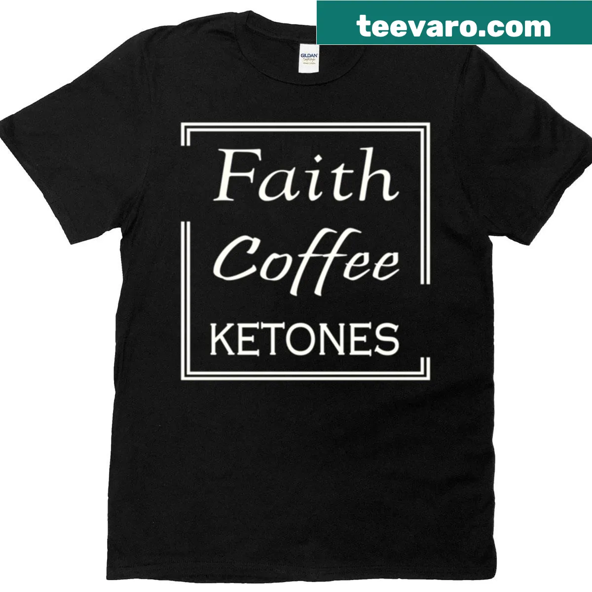 Funny keto diet T-shirt with faith and coffee theme — on a men's t-shirt