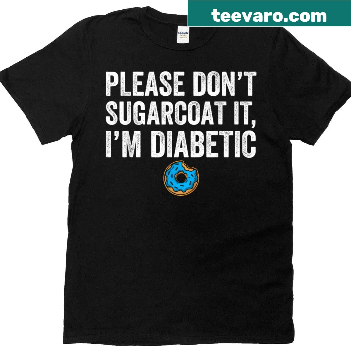 Playful diabetes awareness joke t-shirt with humorous text — on a men's t-shirt