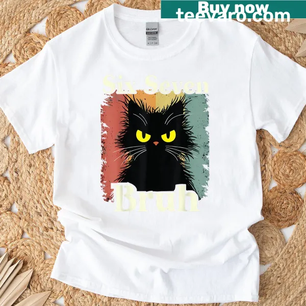 Funny meme shirt featuring numbers 6 and 7 with text 'Bruh' for kids.