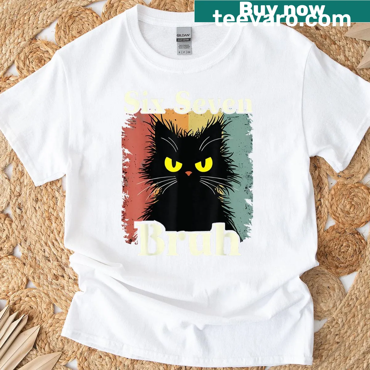 Funny meme shirt featuring numbers 6 and 7 with text 'Bruh' for kids. — on a men's t-shirt