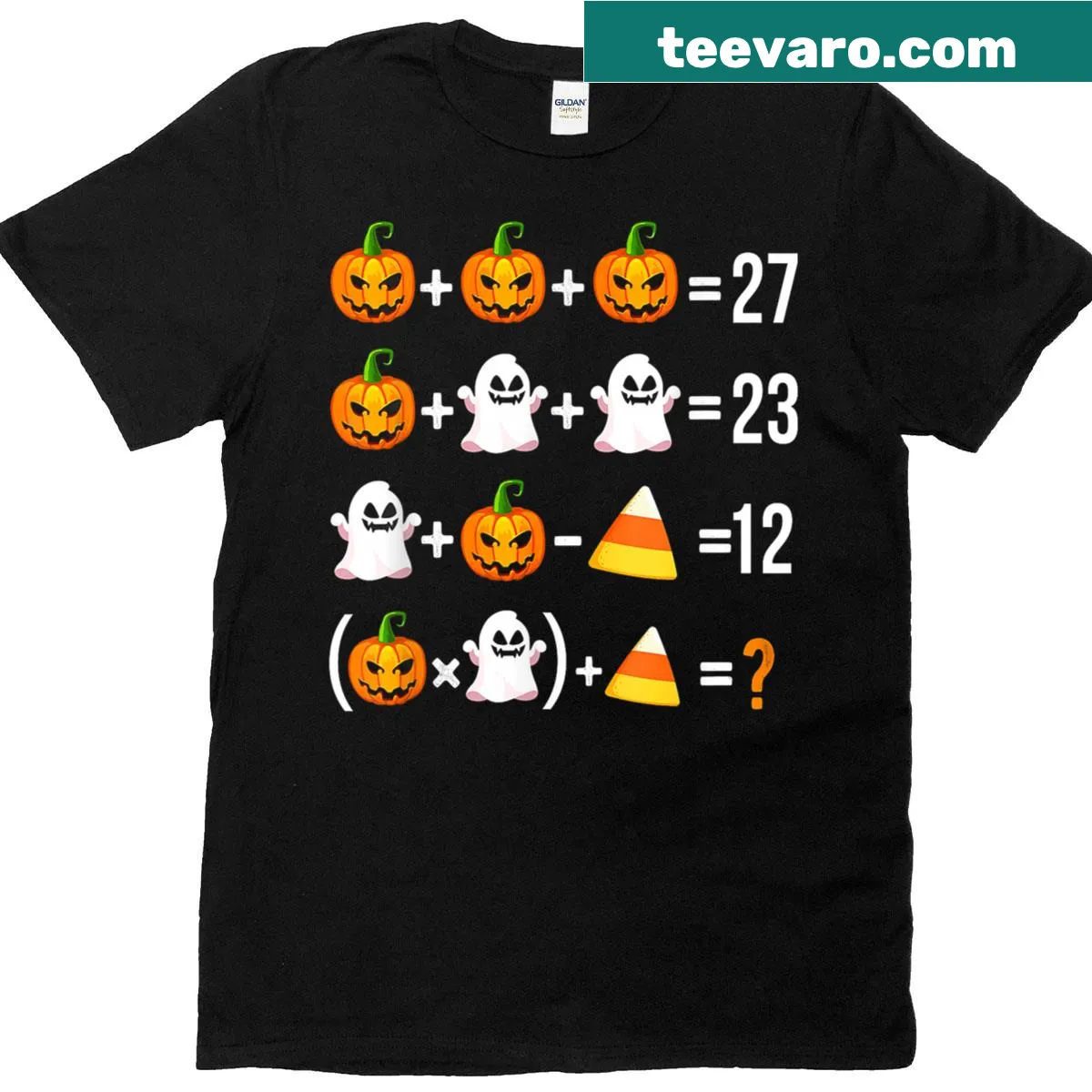 Math teacher Halloween t-shirt featuring a pumpkin ghost and meme humor — on a men's t-shirt