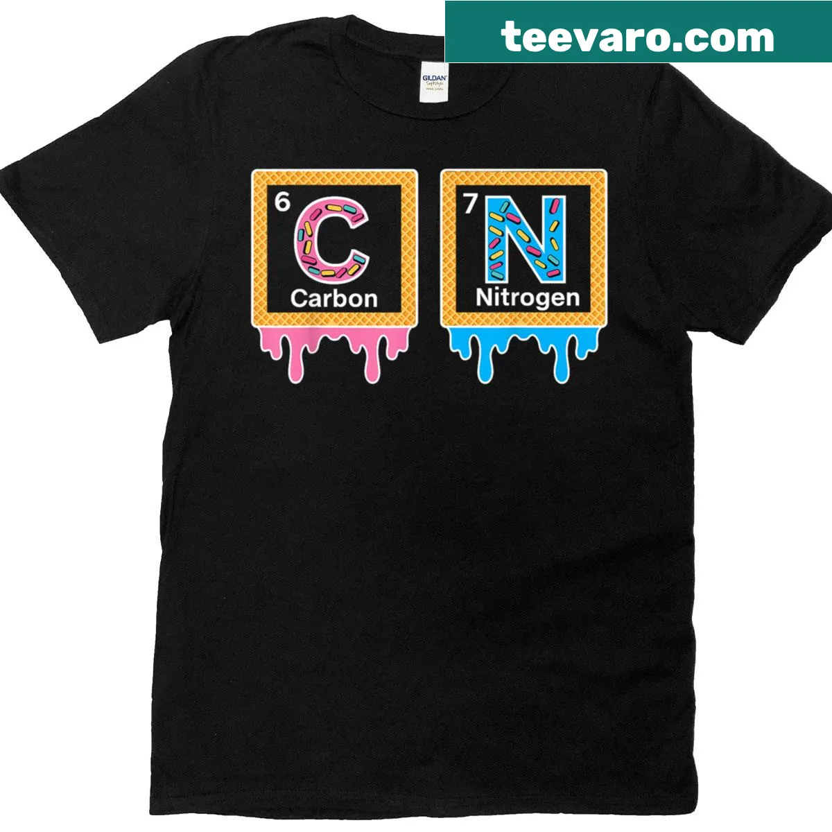 Funny periodic table t-shirt featuring element 67 and humorous science graphic — on a men's t-shirt