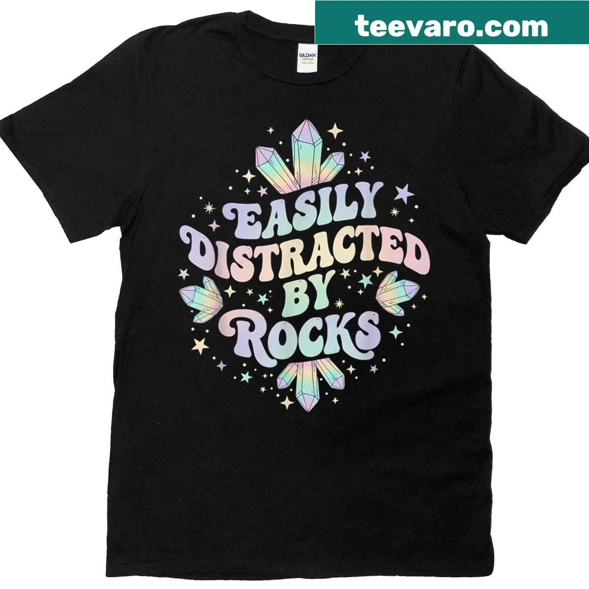 Illustration of a shirt with the phrase Easily Distracted By Rocks — on a men's t-shirt
