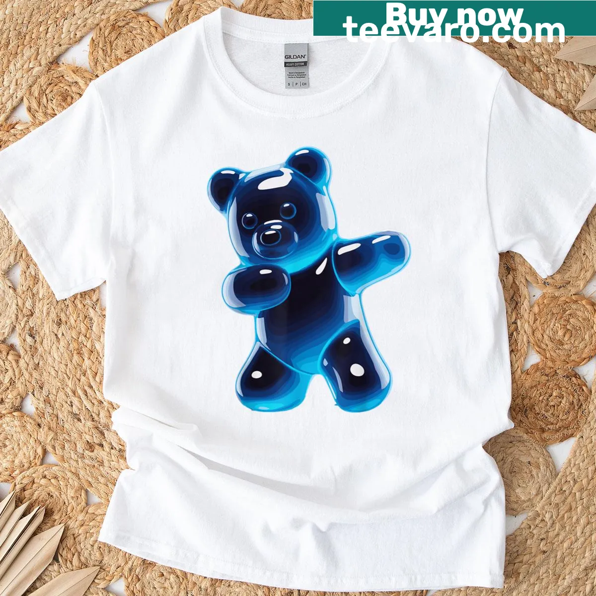 Playful T-shirt featuring humorous gummy bear graphic for candy lovers — on a men's t-shirt