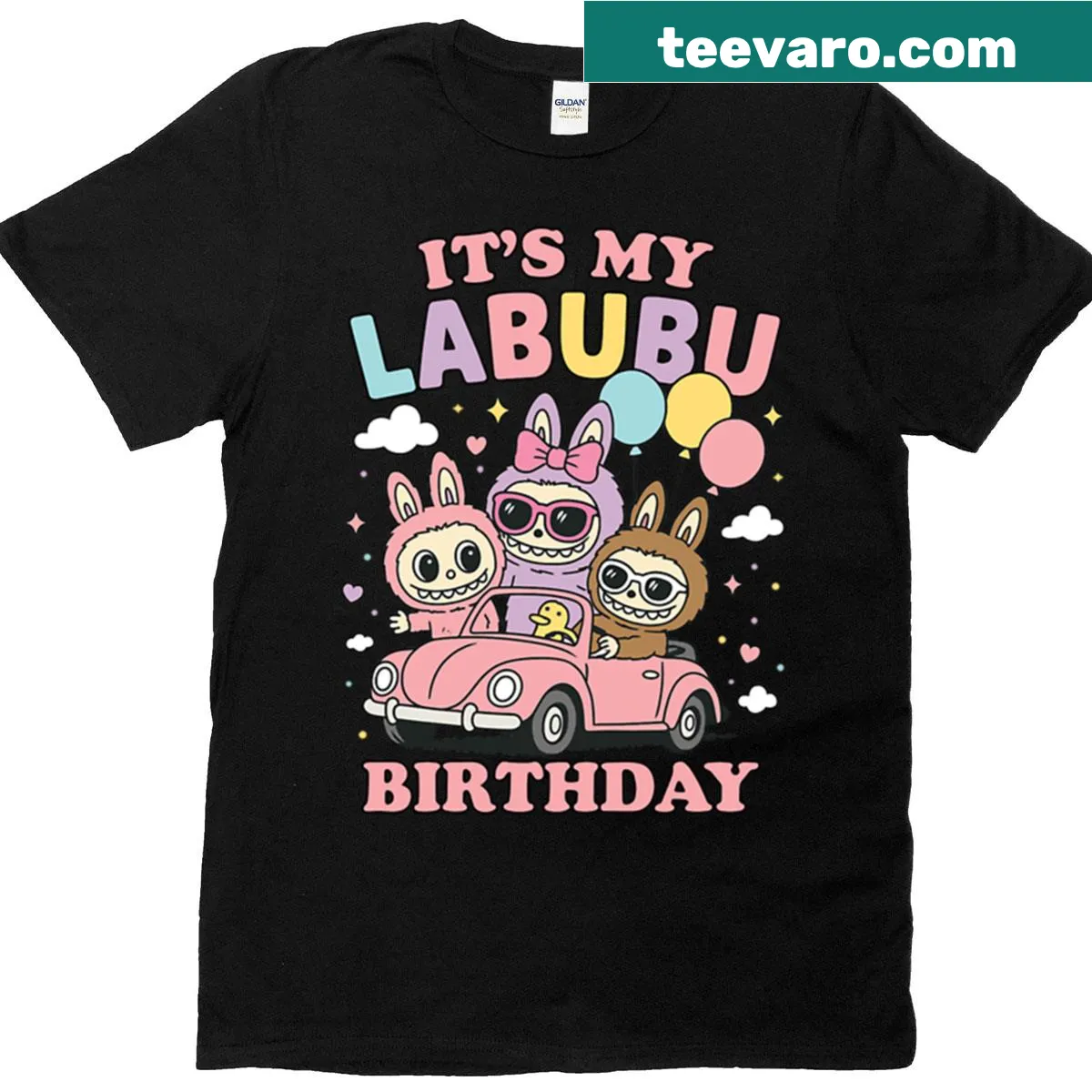 Birthday T-shirt with the phrase 'It's My Labubu Birthday' in a fun design — on a men's t-shirt