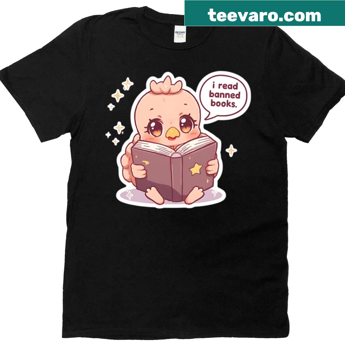 Kawaii turkey graphic t-shirt with reading books theme — on a men's t-shirt
