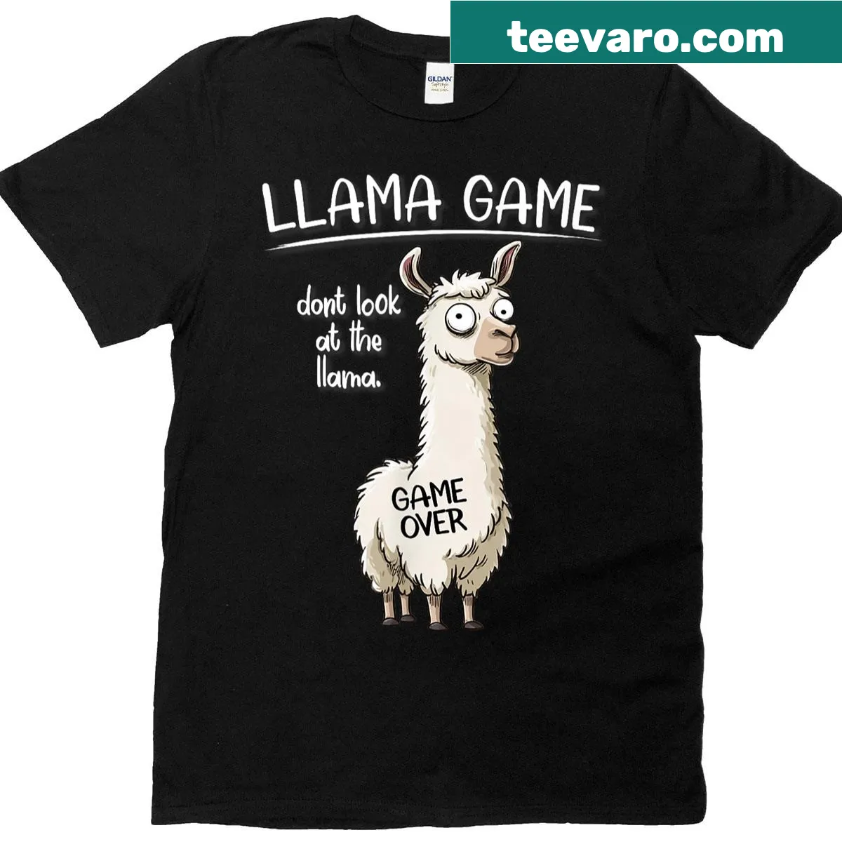 Llama-themed graphic T-shirt with humorous text — on a men's t-shirt