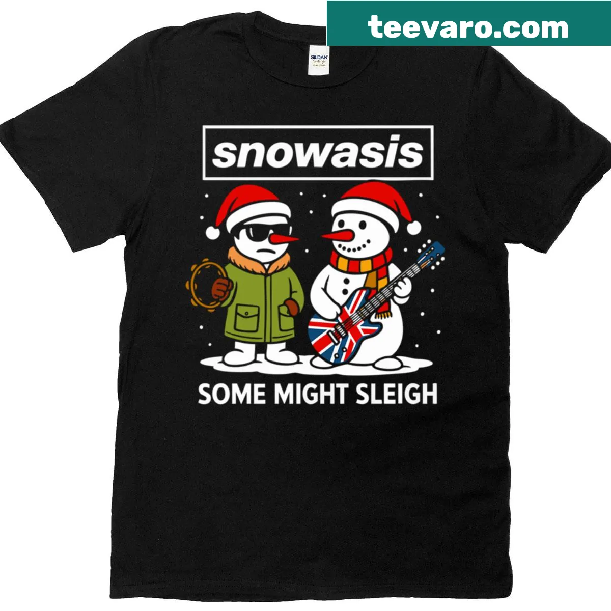 Snowy Christmas design t-shirt with Oasis-inspired saying — on a men's t-shirt