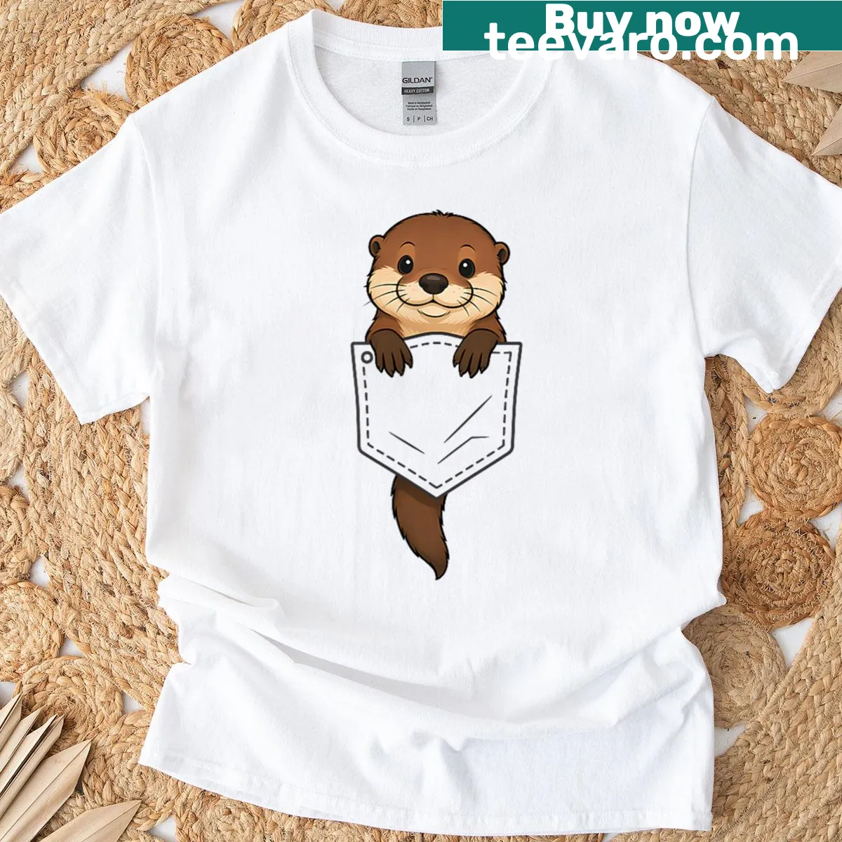 Cute T-shirt with a graphic of an otter peeking out of a pocket — on a men's t-shirt