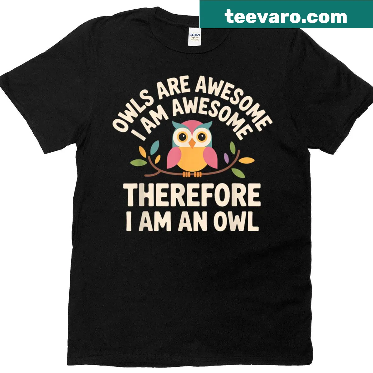 Whimsical cartoon owl design with glasses and humorous text — on a men's t-shirt