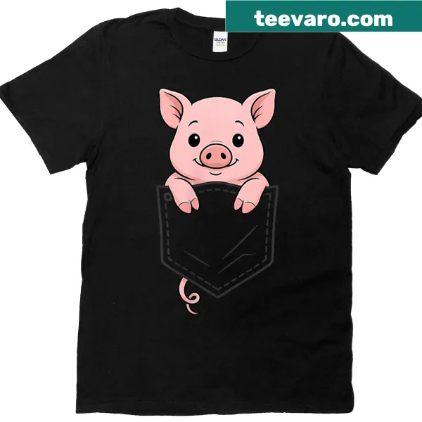 Funny pig peeking out of pocket illustration on t-shirt