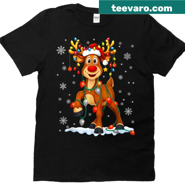 Cartoon Rudolph reindeer graphic T-shirt for Christmas fun