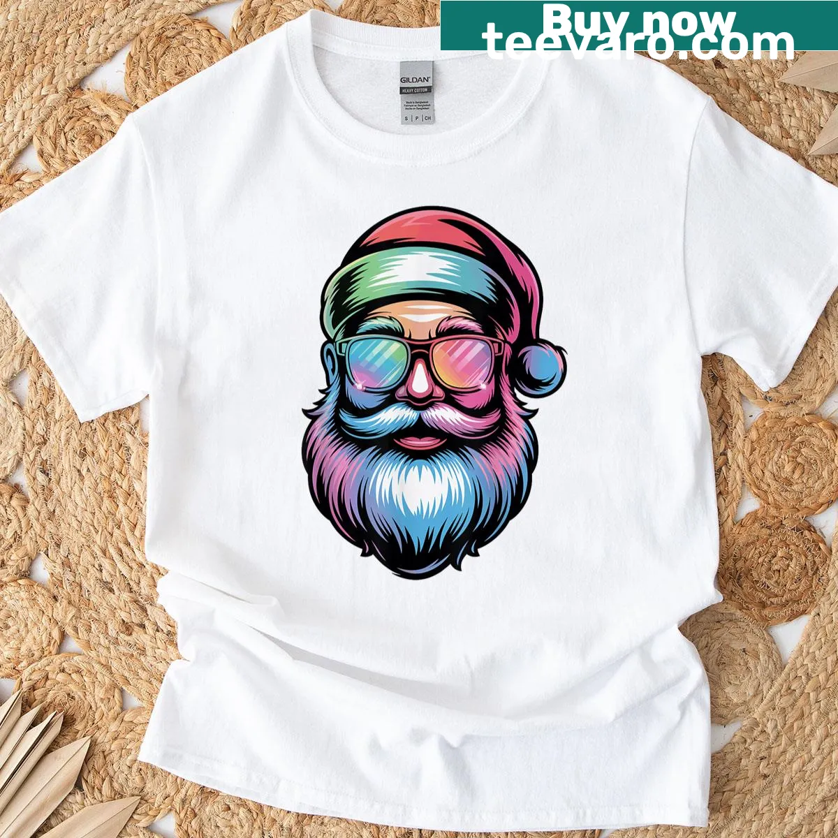 Santa wearing sunglasses with a humorous holiday theme — on a men's t-shirt