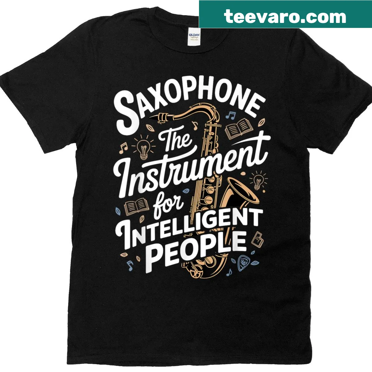 Illustration of a saxophone on a t-shirt for musicians — on a men's t-shirt