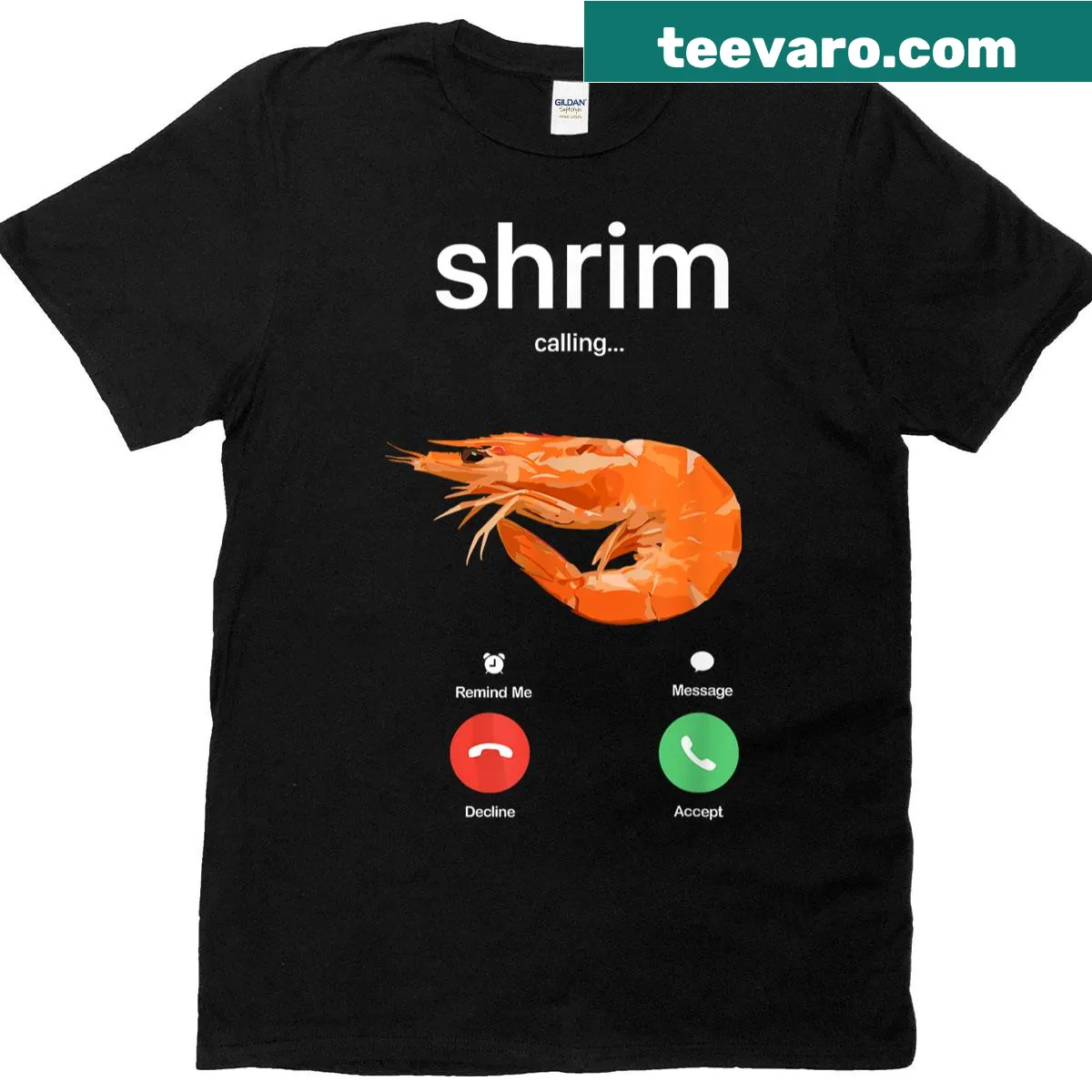 Humorous shrimp-themed t-shirt featuring a playful design — on a men's t-shirt