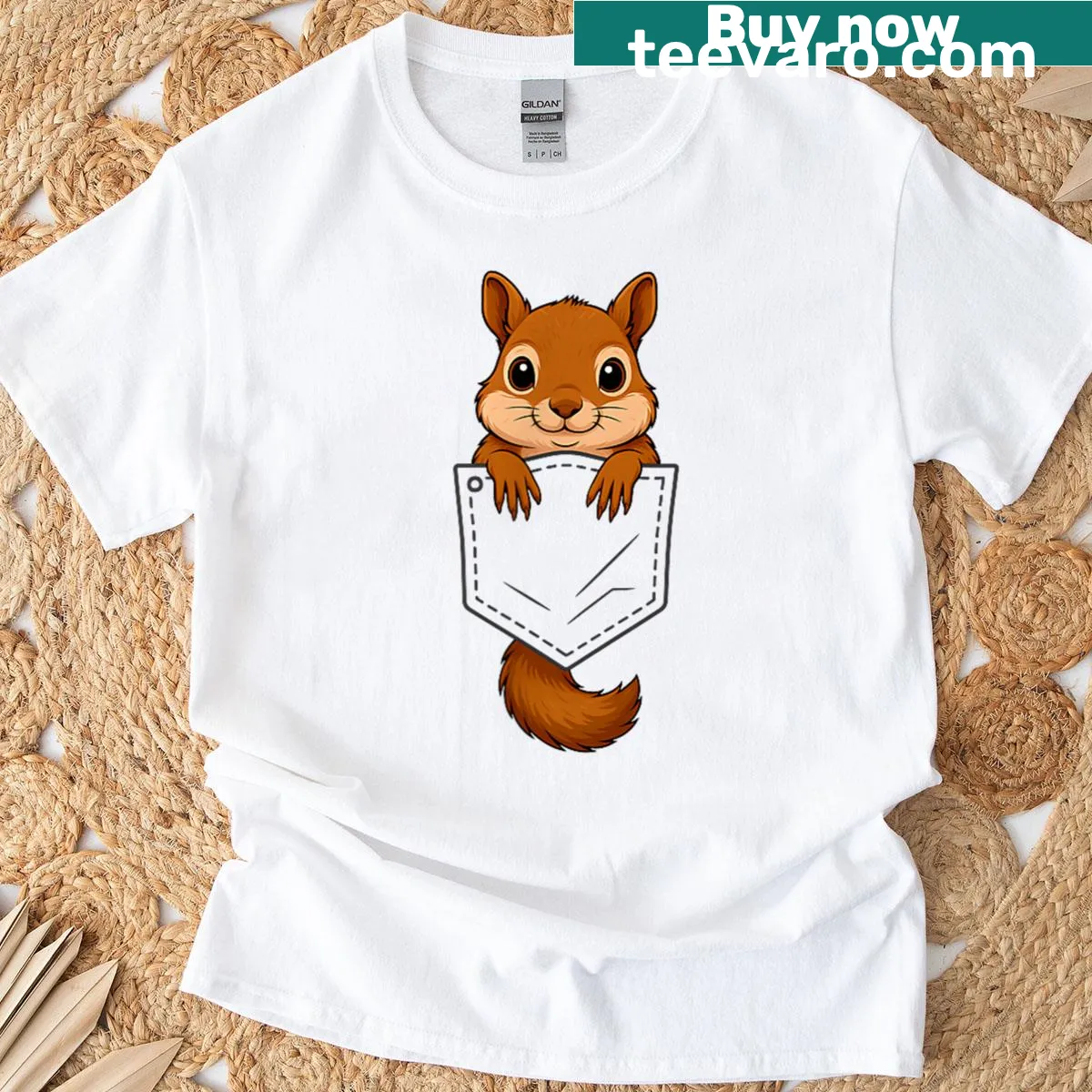 T-shirt featuring a funny squirrel peeking out of a pocket — on a men's t-shirt
