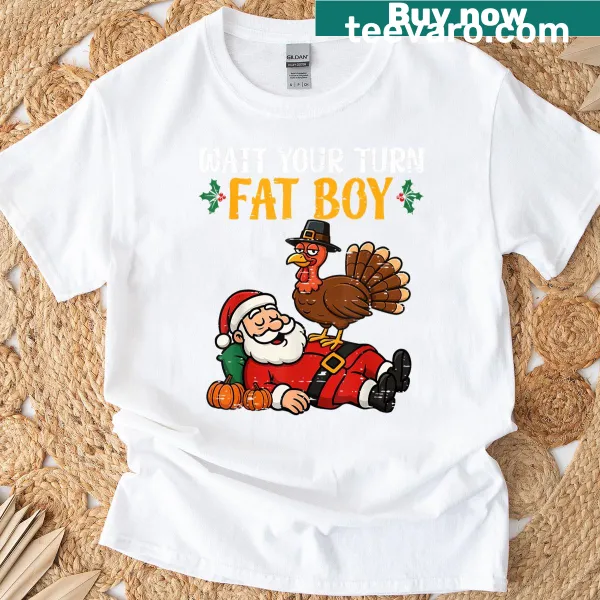 T-shirt depicting a funny turkey versus Santa design for Thanksgiving and Christmas