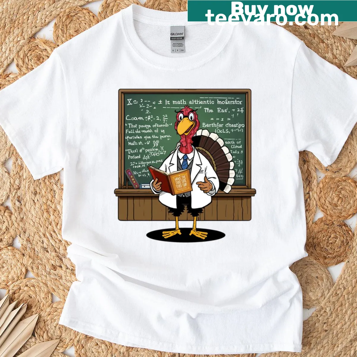 Funny turkey math professor graphic on T-shirt — on a men's t-shirt