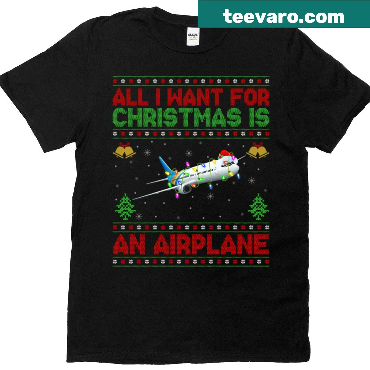 Funny Christmas T-shirt with airplane design — on a men's t-shirt