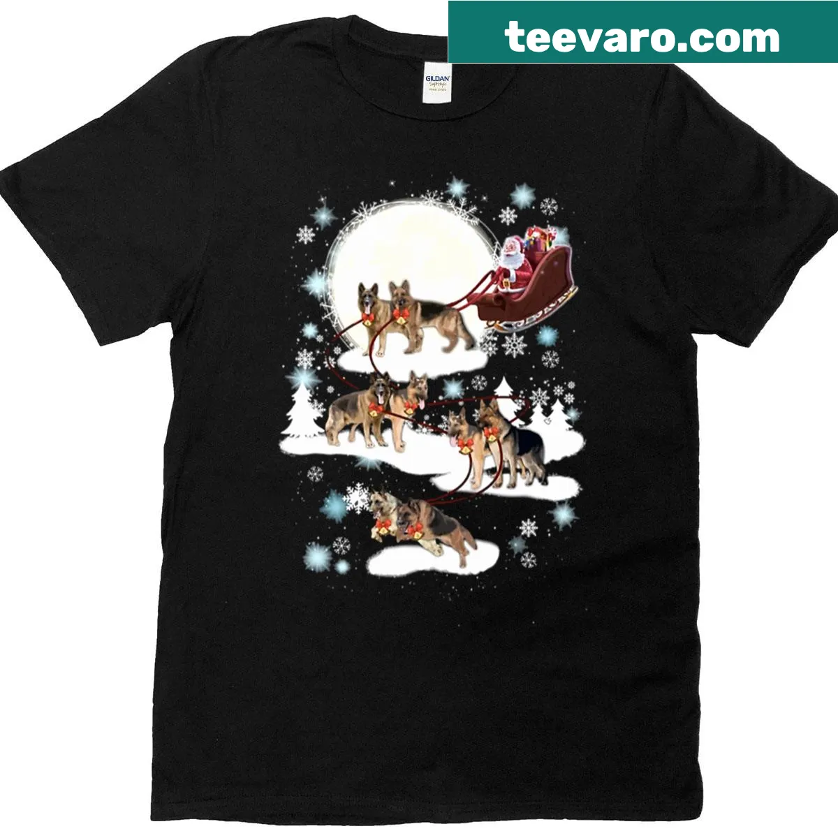 German Shepherd Christmas t-shirt featuring a festive dog illustration — on a men's t-shirt